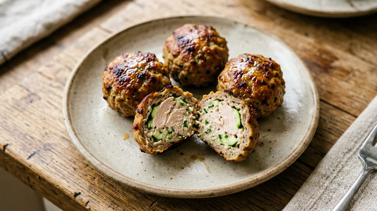 Baked chicken and zucchini meatballs