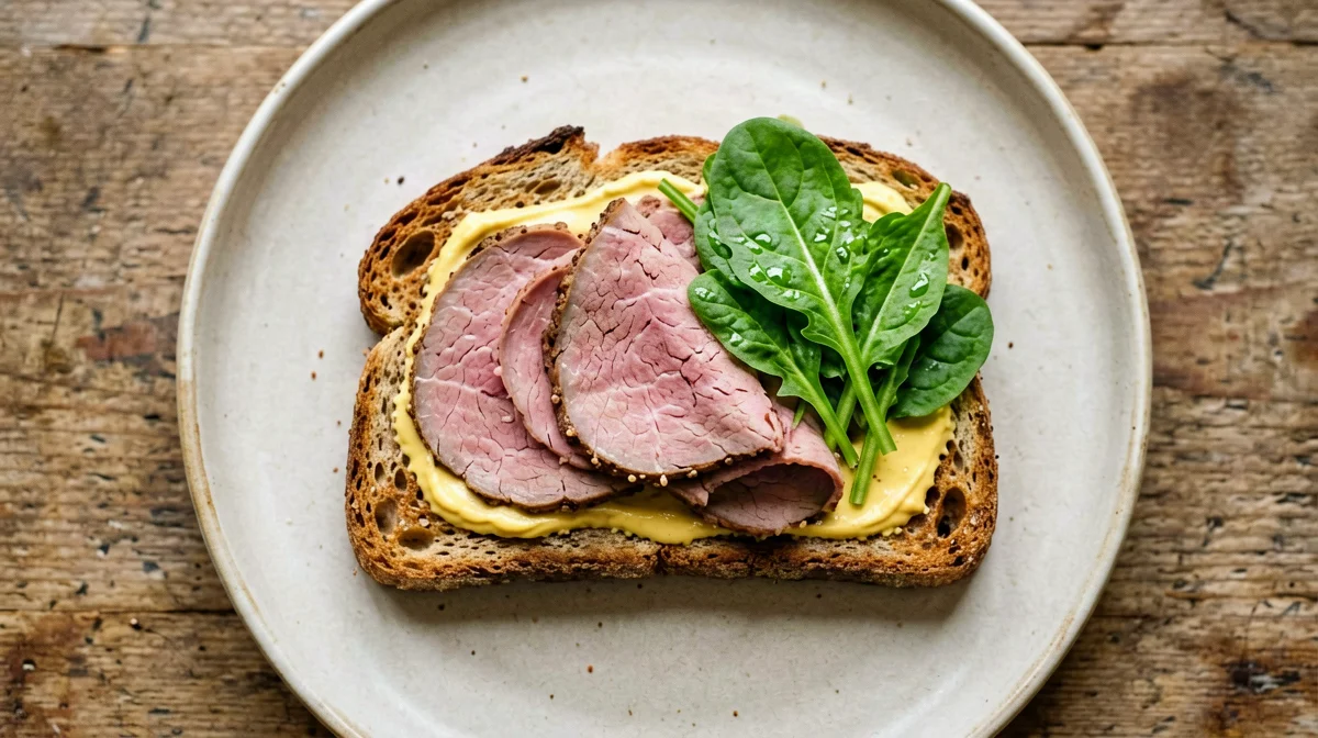 Crostino integrale con roast beef, rucola e senape