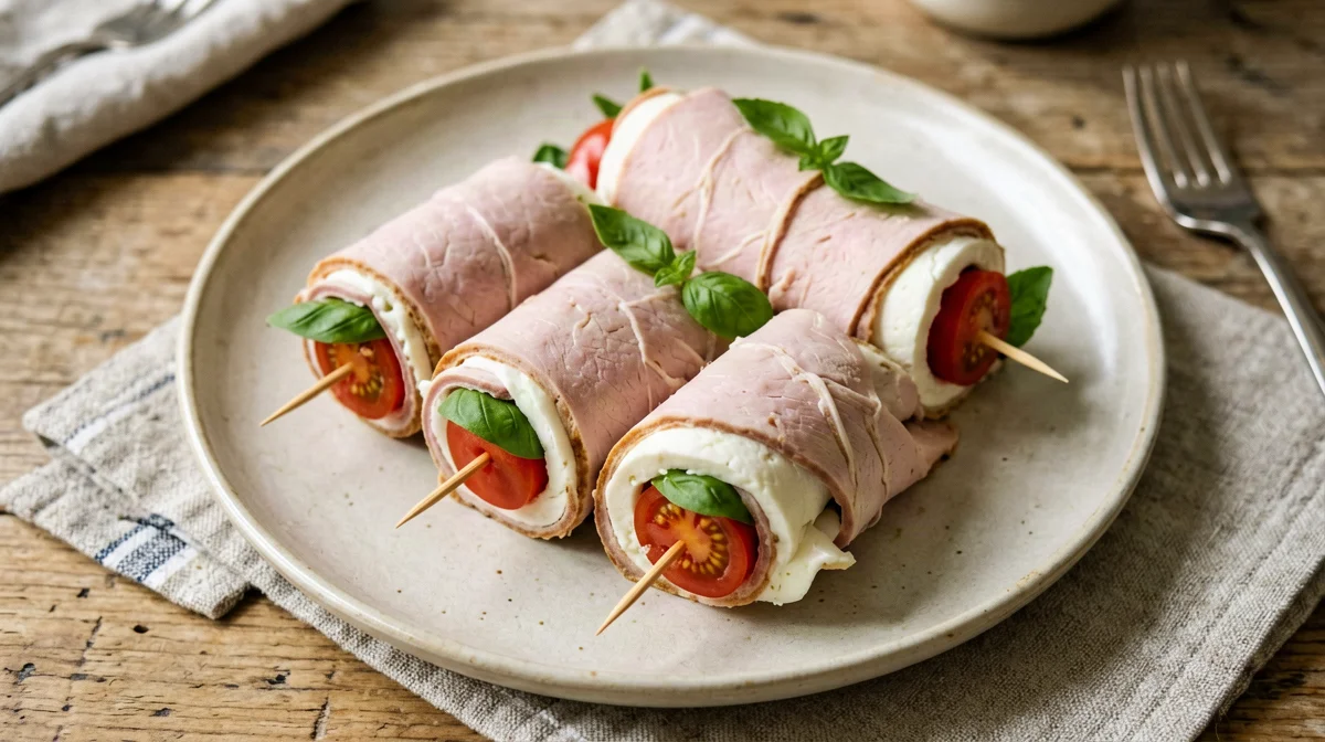 Rotolini di tacchino, mozzarella light e basilico