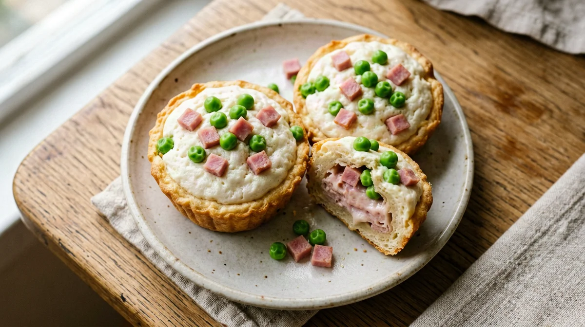 Muffin di albumi con prosciutto cotto e piselli