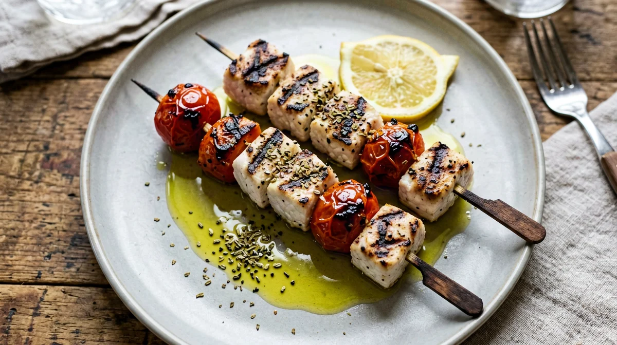 Lemon and oregano swordfish skewers