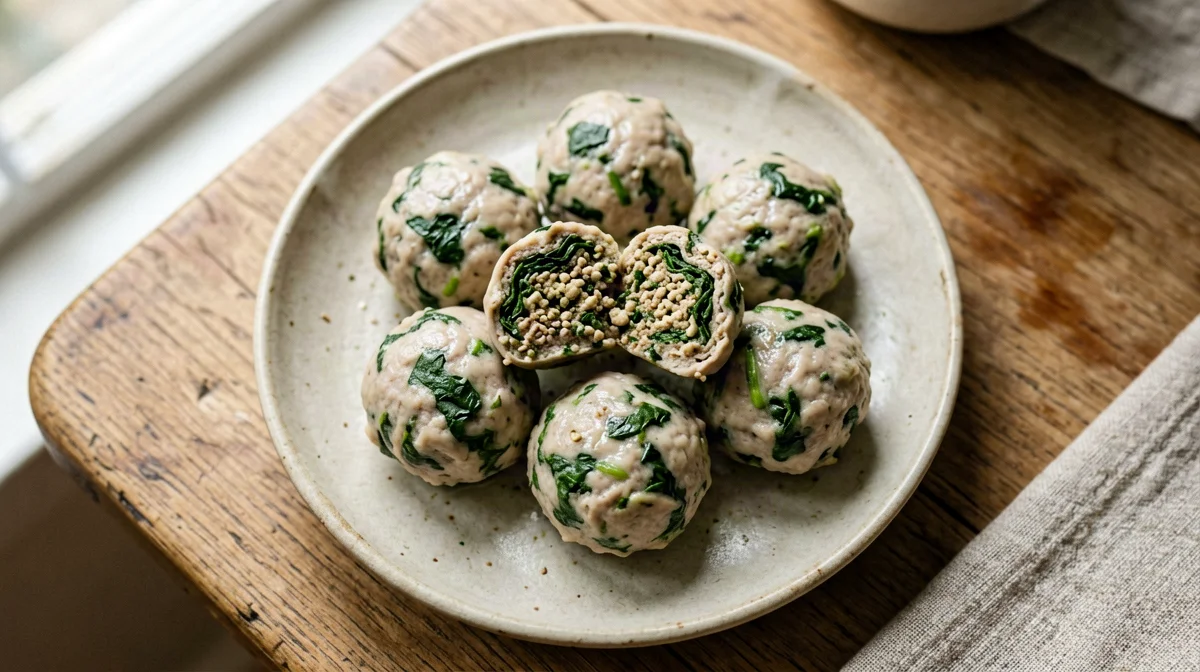 Steamed turkey and spinach meatballs