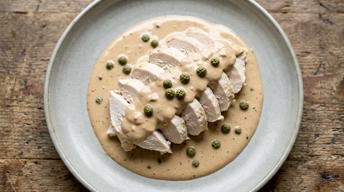 Sliced chicken with yogurt tuna sauce