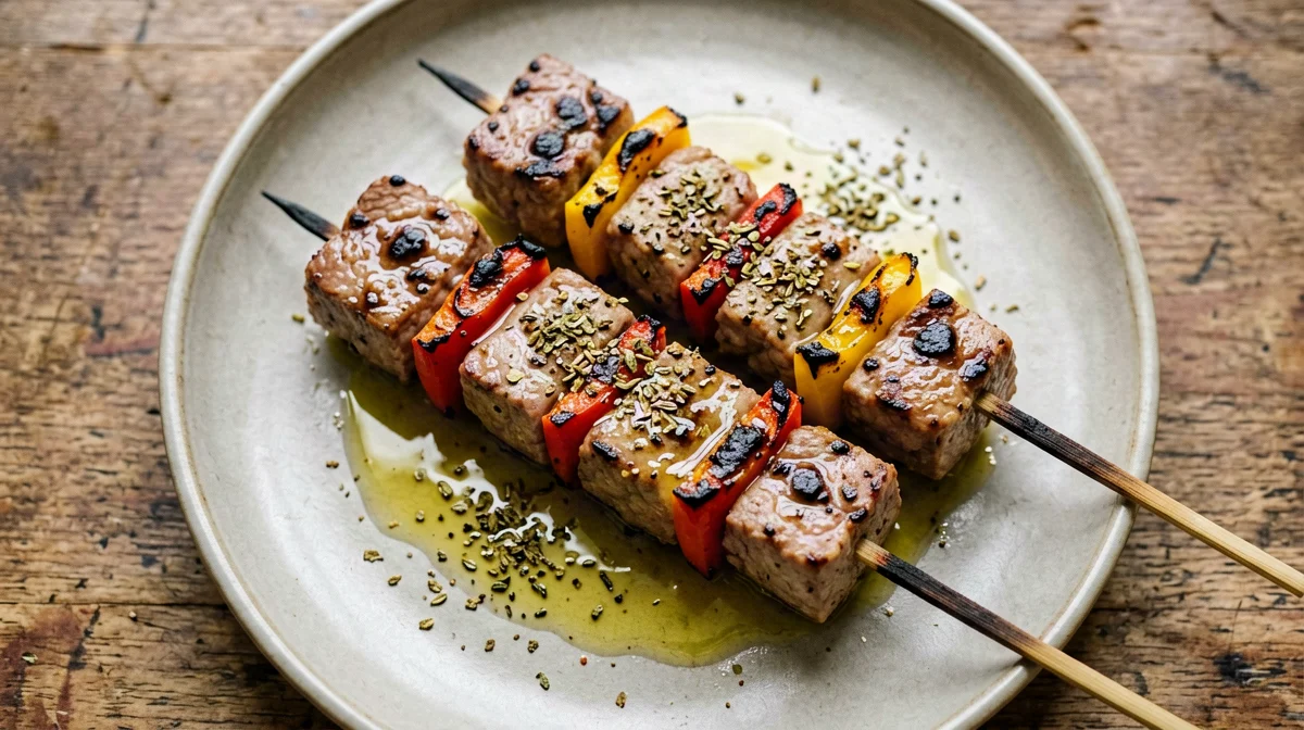 Spiedini di seitan e peperoni