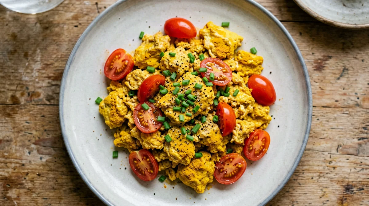 Turmeric tofu scramble with cherry tomatoes