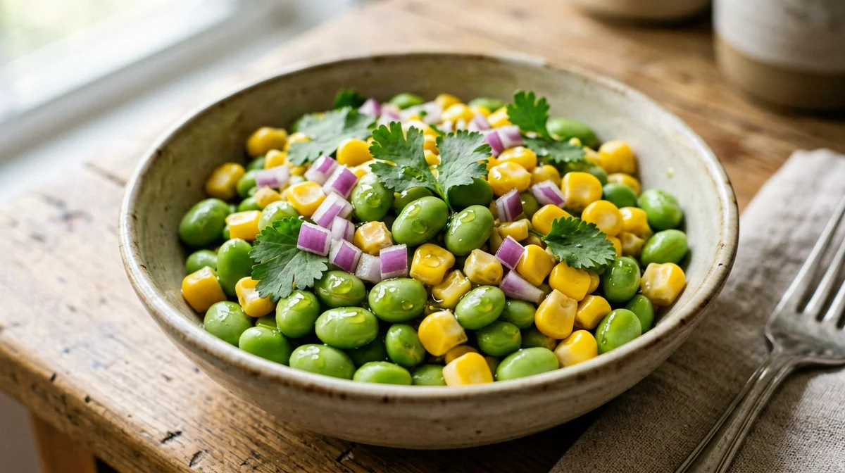 Edamame, corn and lime salad