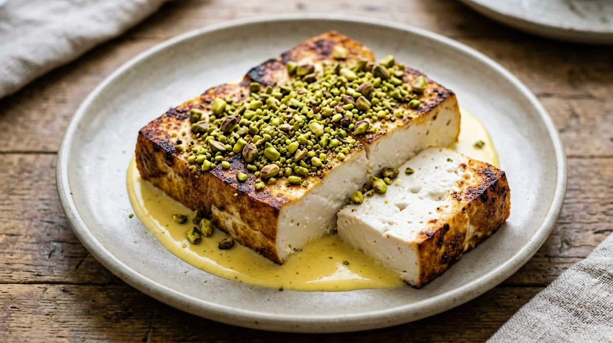 Pistachio and mustard crusted tofu