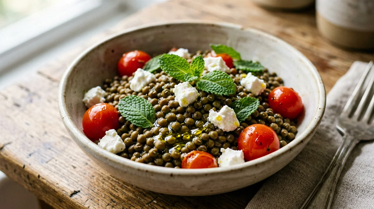 Lentil, feta and mint salad