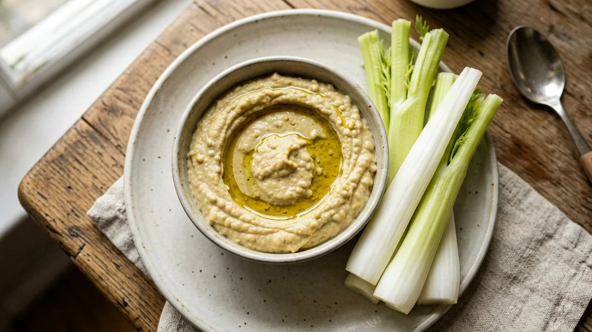 Hummus di lupini con bastoncini di finocchio