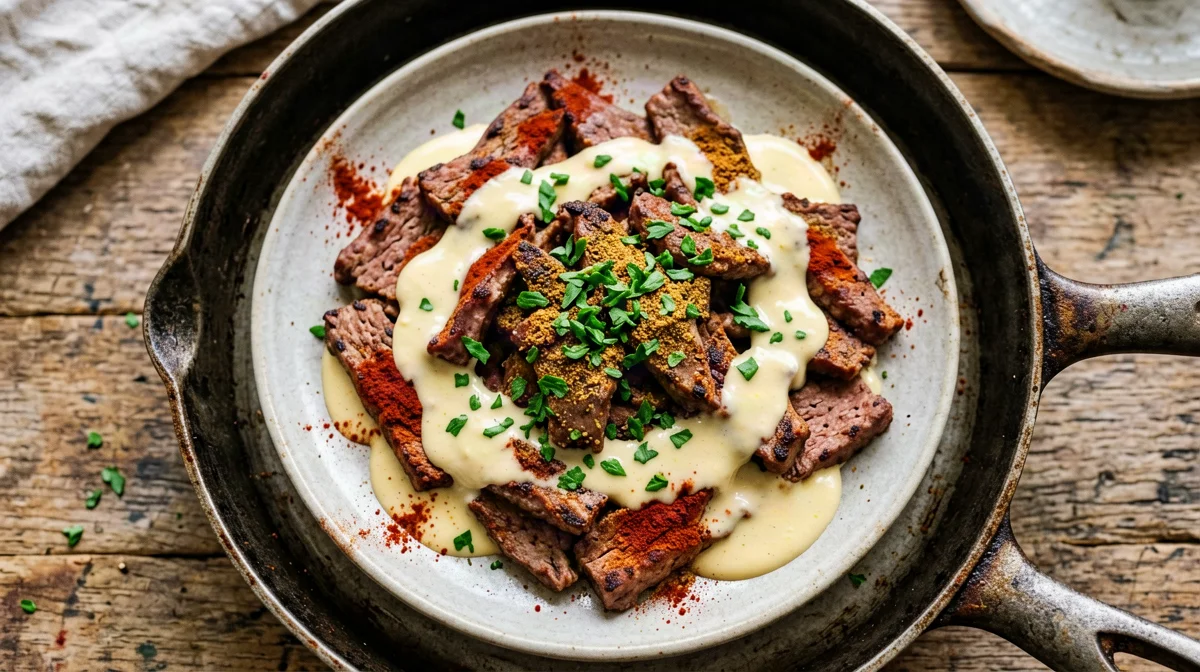 Spiced seitan bites with tahini sauce