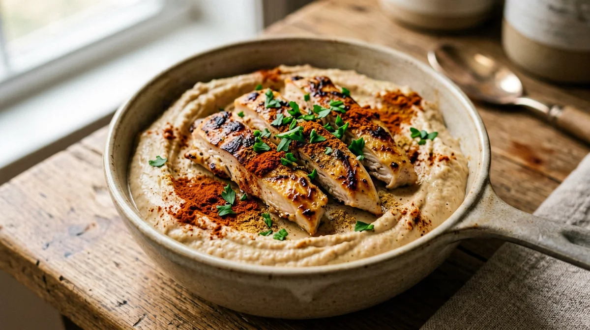 Coppetta di hummus con pollo speziato