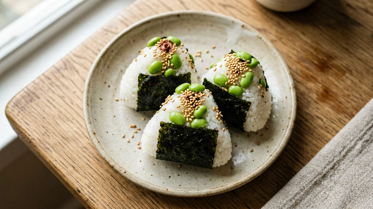 Mini onigiri with edamame and toasted sesame