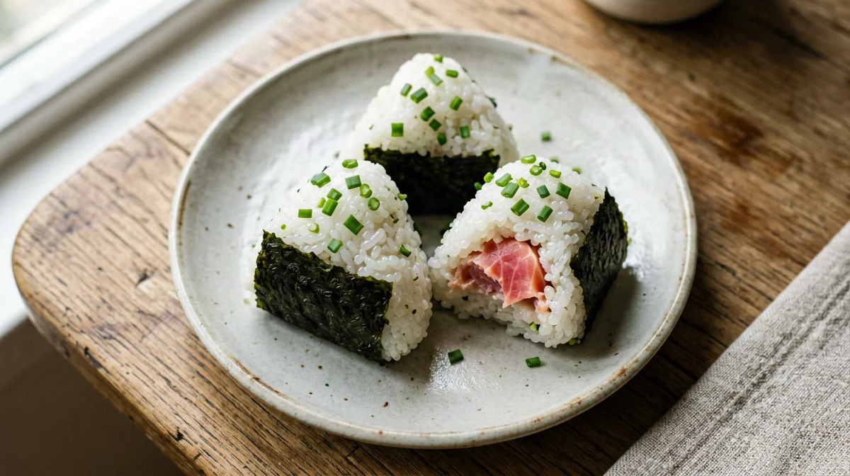 Smoked salmon and chive mini onigiri