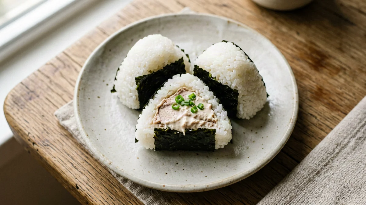 Mini onigiri di tonno, cipollotto e maionese vegana