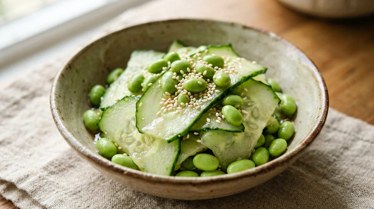 Insalatina di cetriolo ed edamame all'aceto di riso