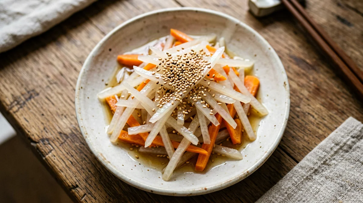 Bastoncini di daikon e carote in agrodolce al sesamo