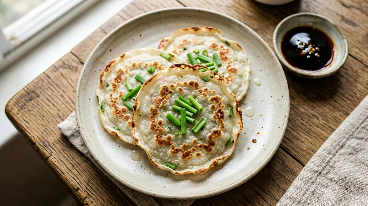 Korean rice flour and spring onion mini pancakes