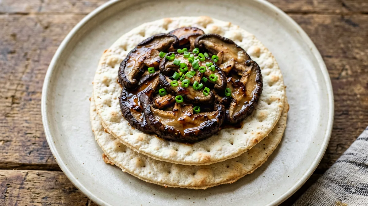 Gallette di riso con funghi shiitake saltati al tamari
