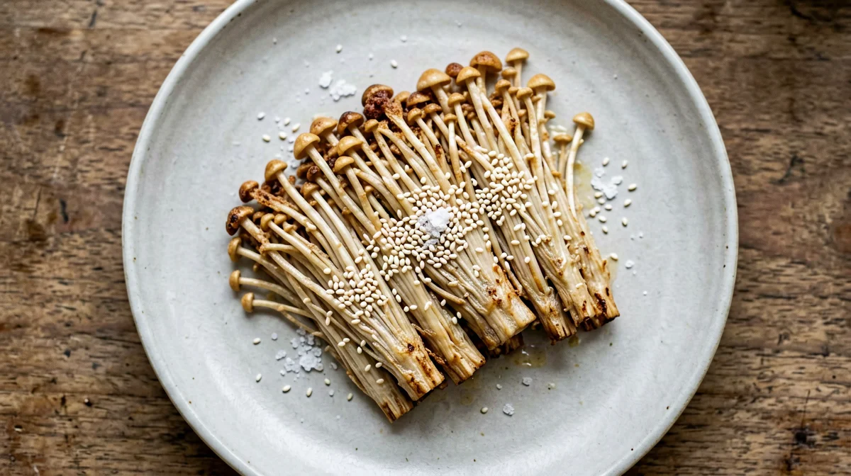Crispy oven-baked enoki with sesame