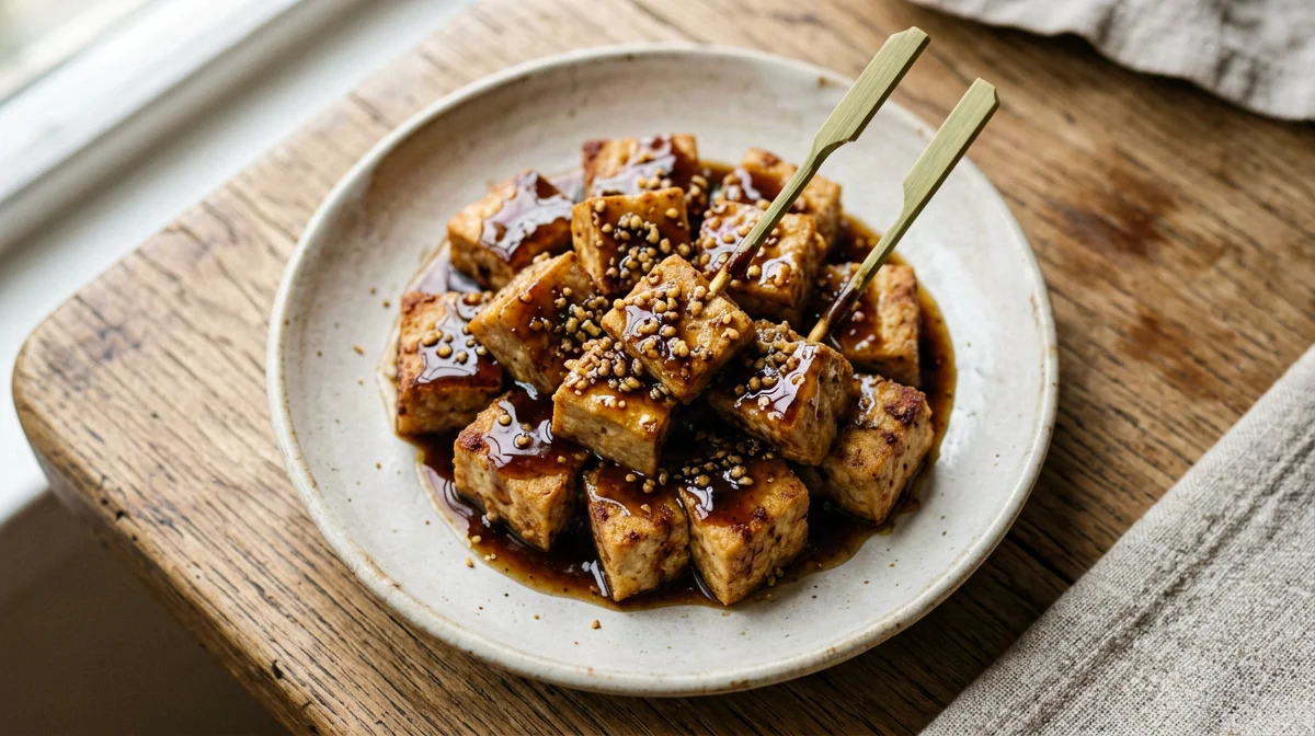 Bocconcini di tempeh glassati al tamari e zenzero