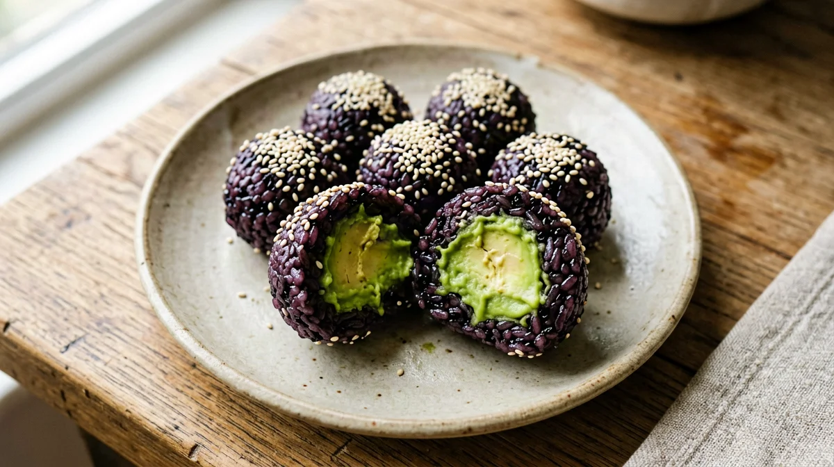 Black rice bites with avocado, lime and sesame
