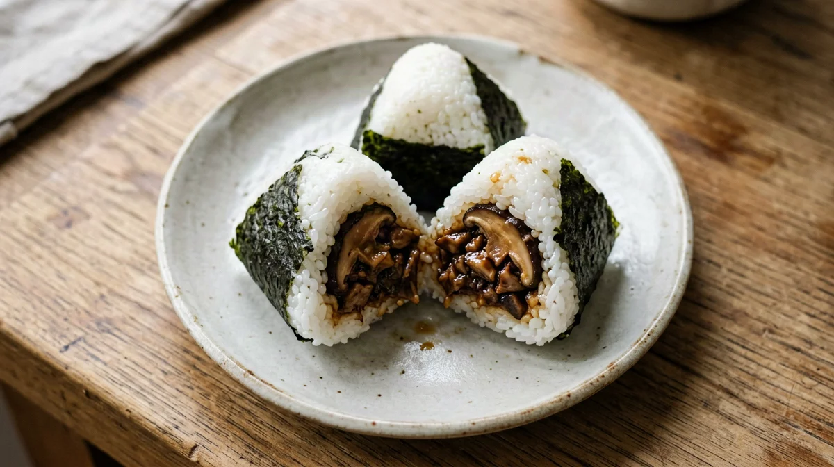 Mini onigiri filled with tamari shiitake