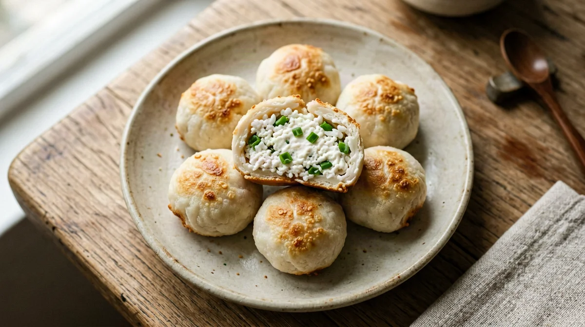 Polpettine di riso e tofu al cipollotto
