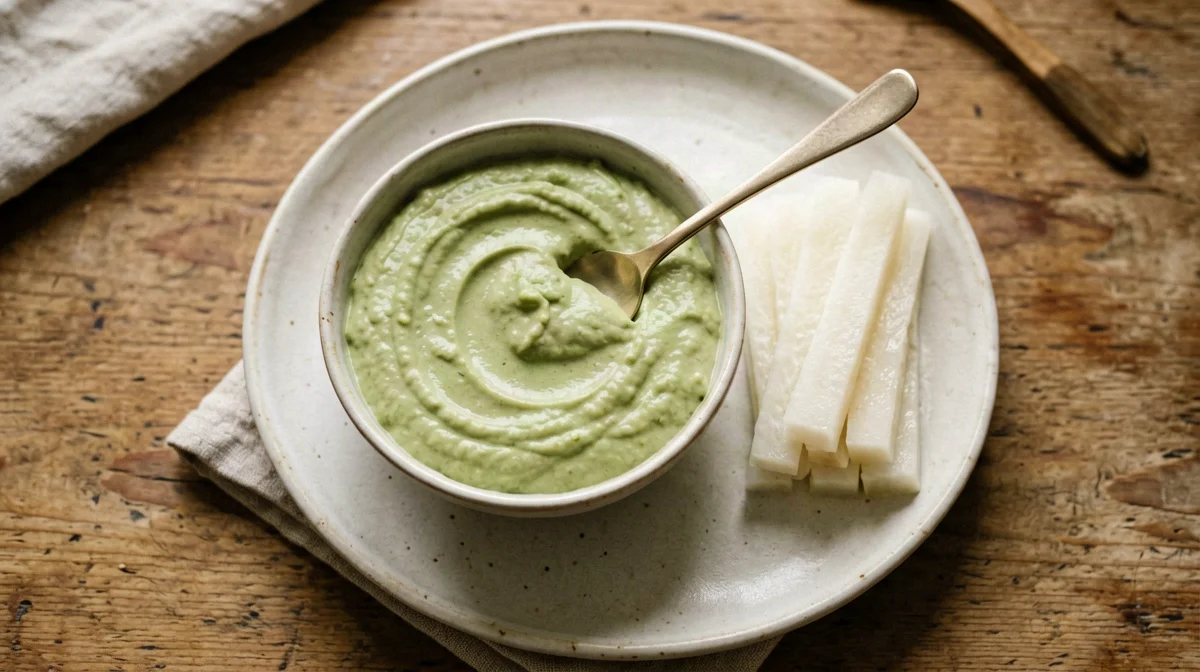 Hummus di edamame con bastoncini di daikon