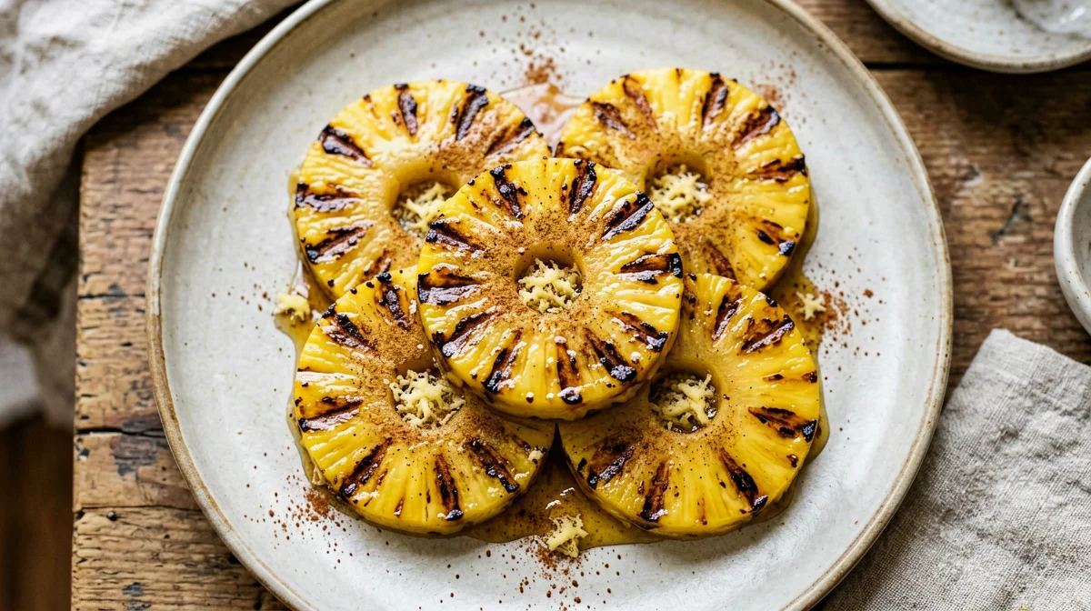 Grilled pineapple slices with ginger and cinnamon