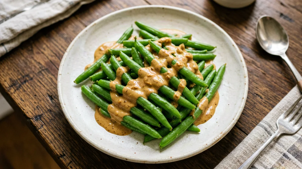 Fagiolini con salsa di tahina, tamari e acero