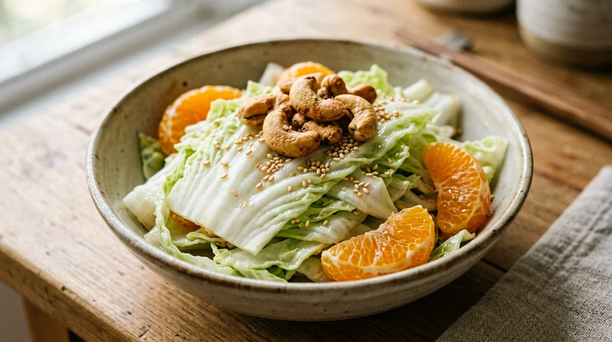 Insalatina di cavolo cinese, mandarino e anacardi