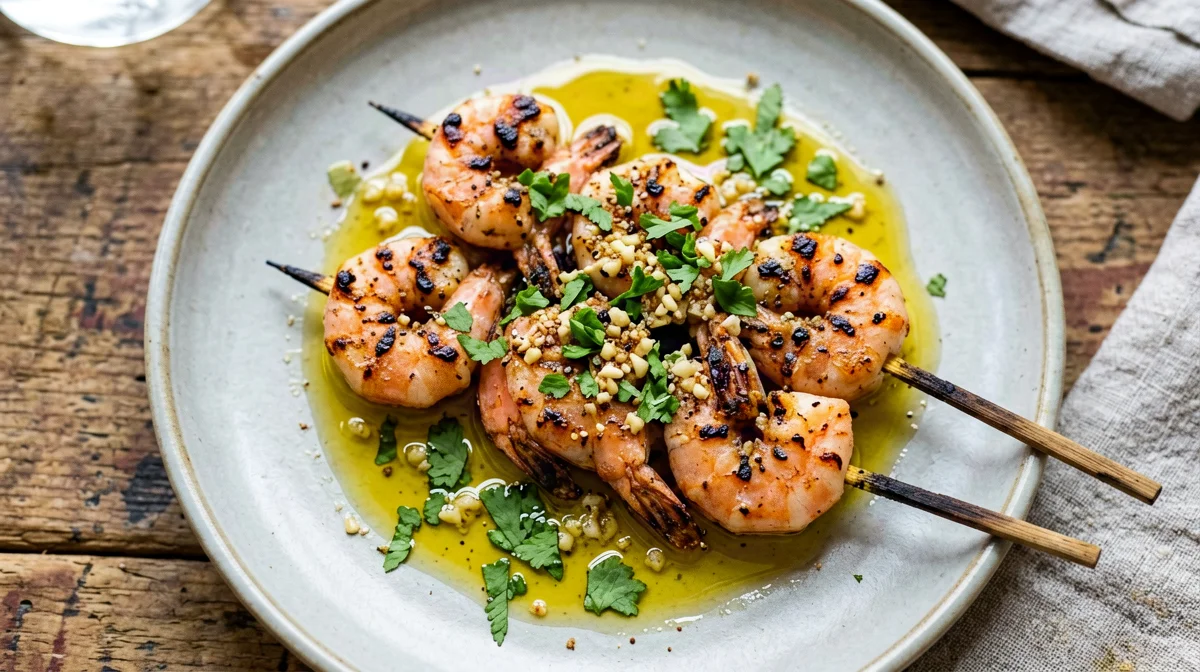 Lime, garlic and coriander prawn skewers