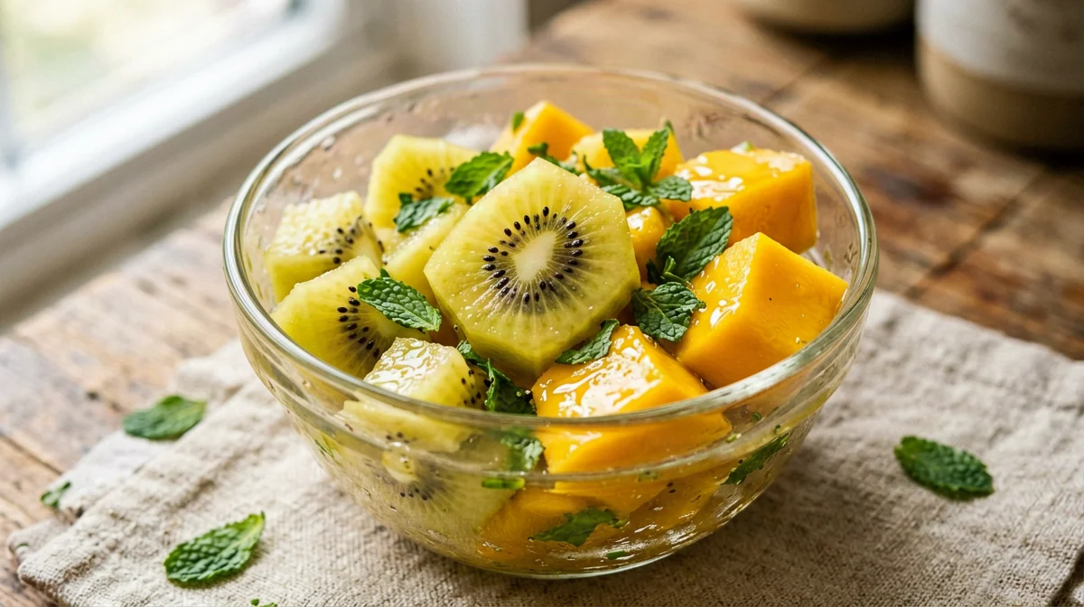Coppetta di kiwi giallo e mango con menta