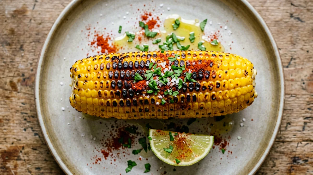 Grilled corn on the cob with lime, paprika and coriander