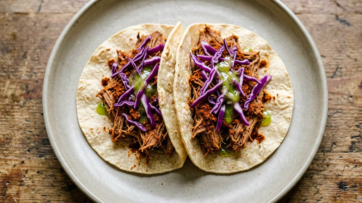 Spiced jackfruit and red cabbage mini tacos