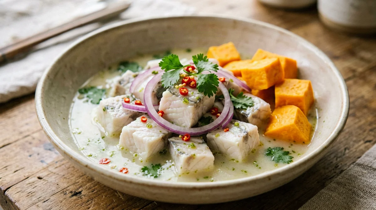 Ceviche di branzino al lime con patata dolce