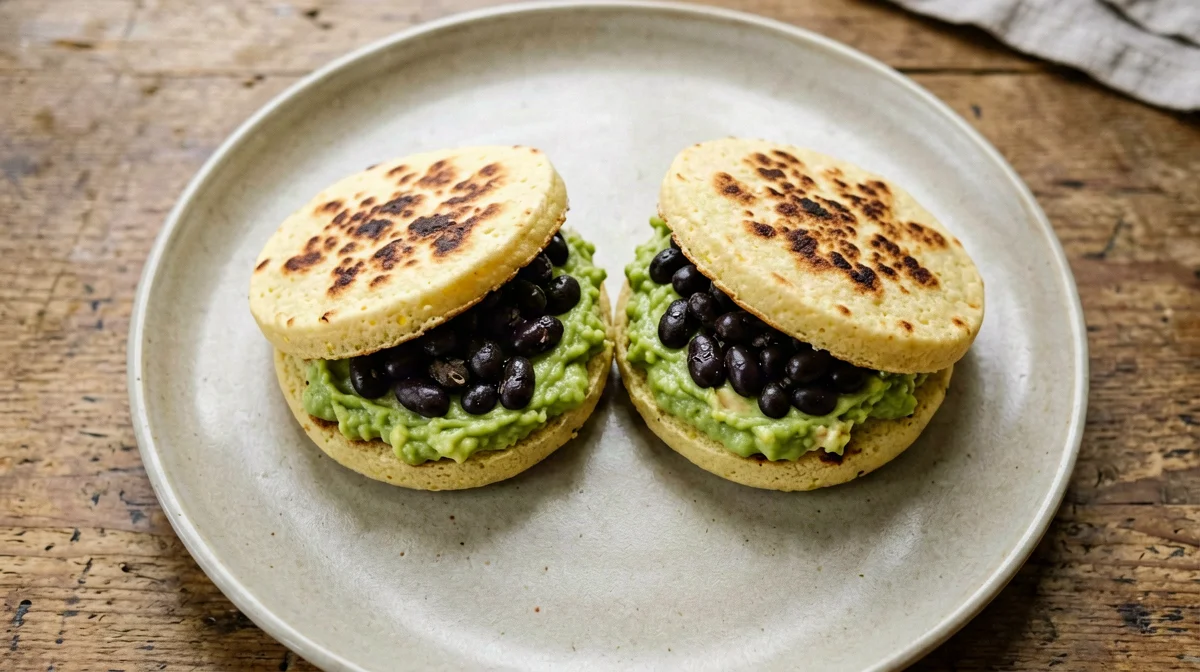 Mini arepas di mais con avocado e fagioli neri