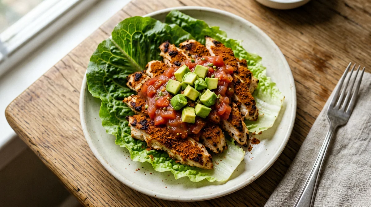 Lettuce tacos with lime-chilli chicken