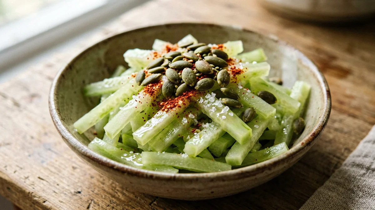 Chayote salad with lime pumpkin seeds