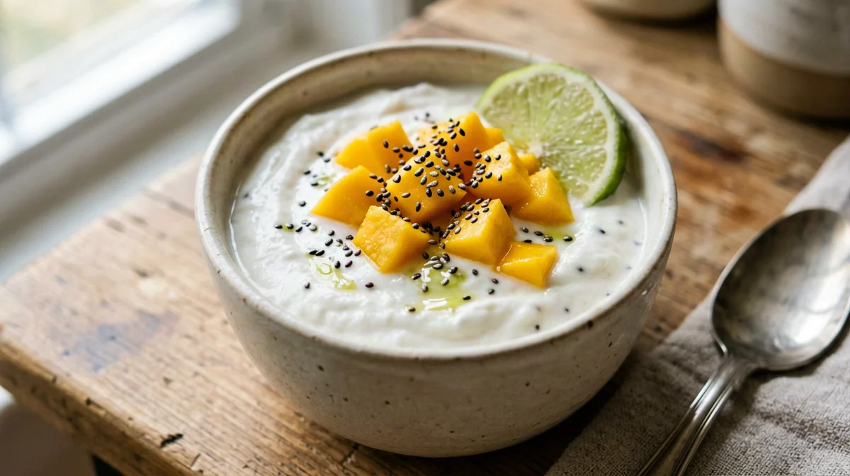 Coppetta di skyr con mango, lime e semi di chia