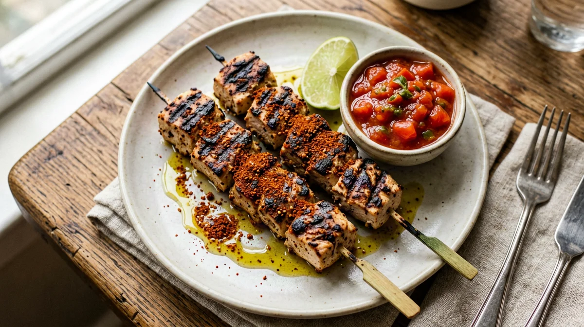 Chilli-lime turkey skewers with salsa