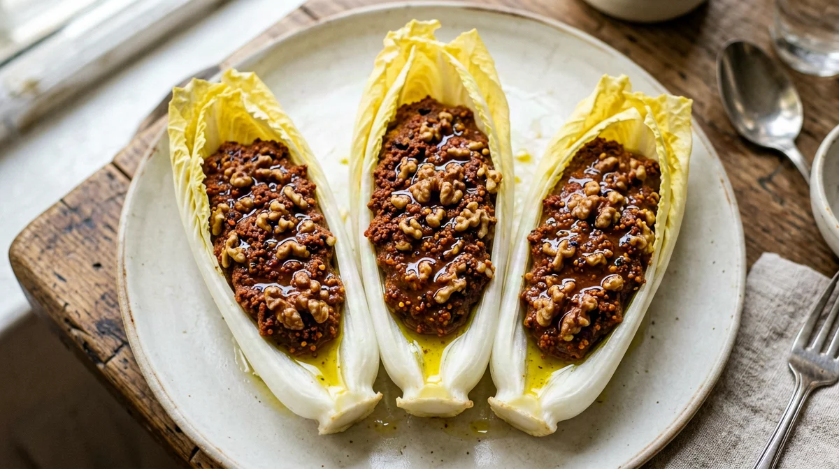Roasted pepper and walnut muhammara on endive