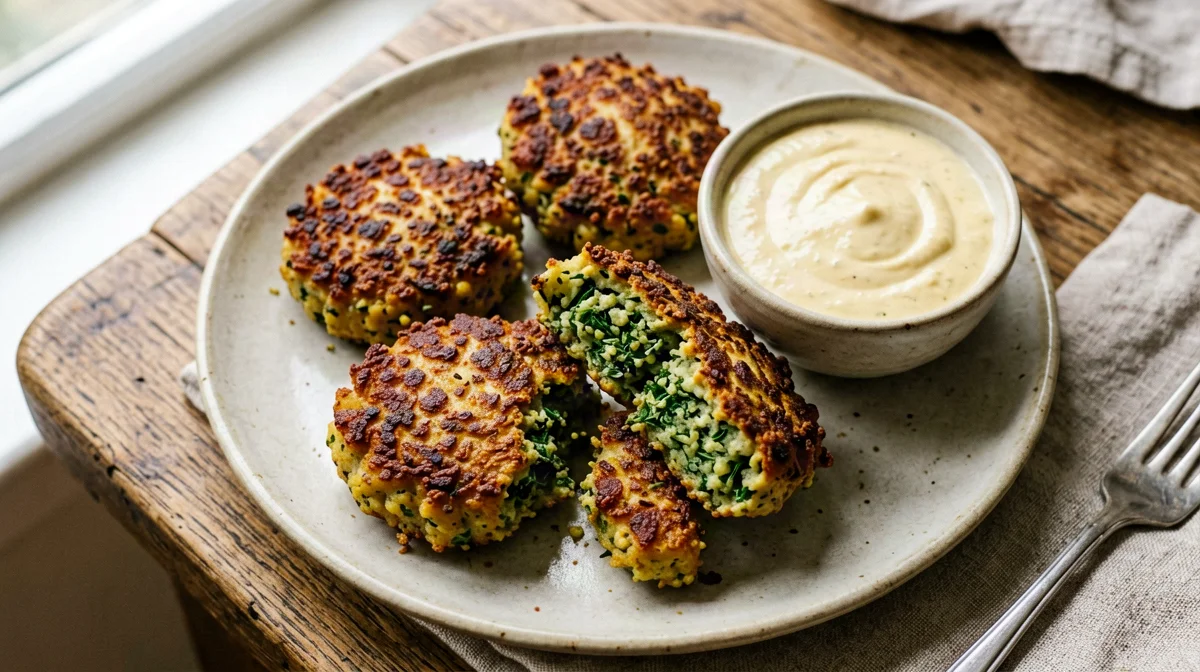 Baked chickpea falafel with tahini sauce