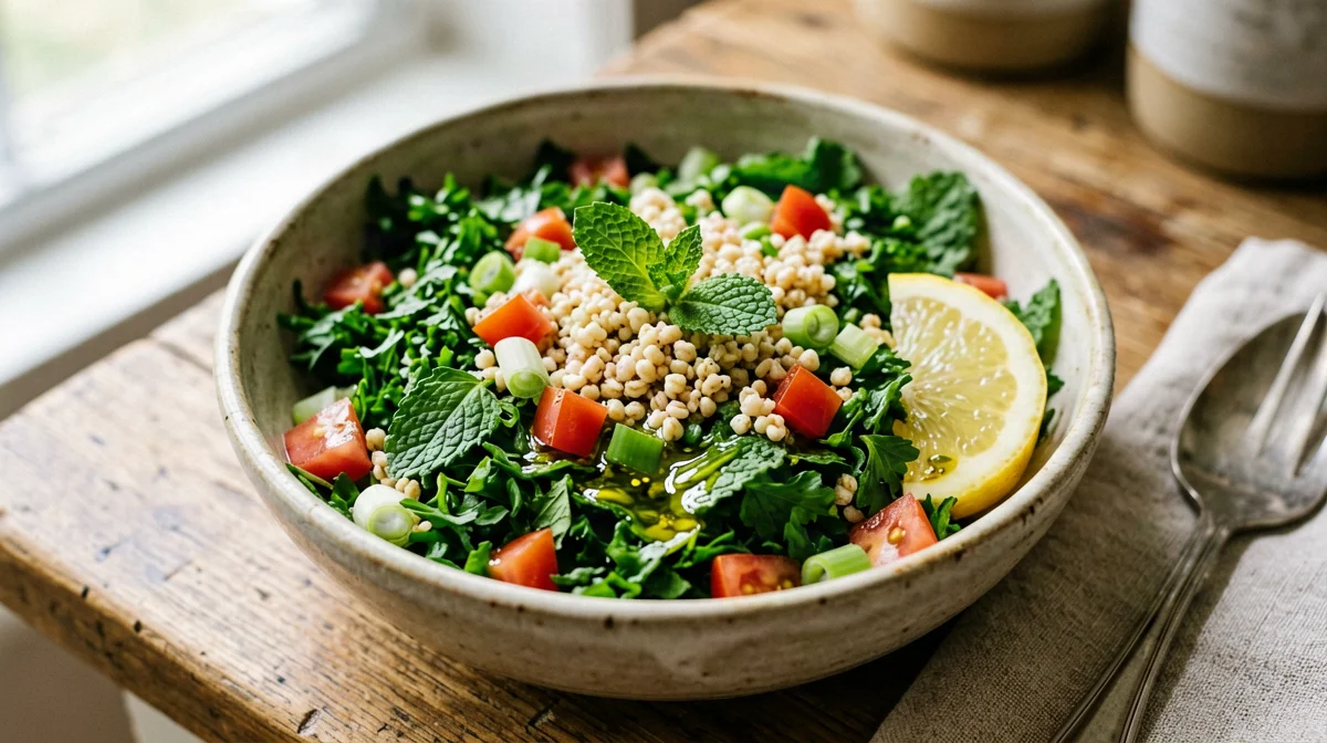 Tabbouleh libanese di bulgur, prezzemolo e pomodoro