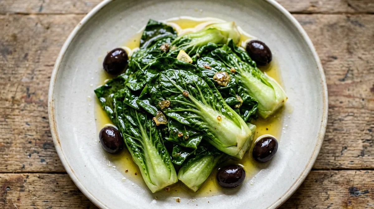 Greek horta: lemony chicory with black olives
