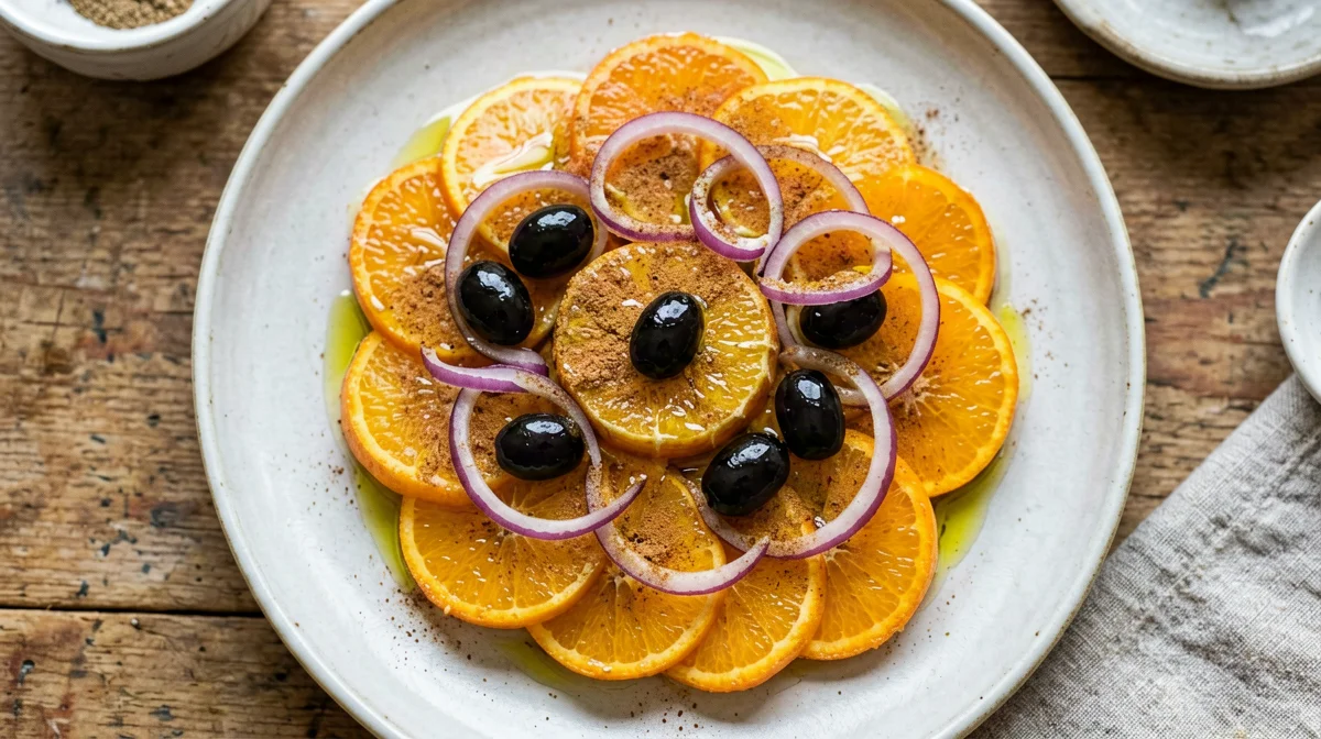 Insalata marocchina di arance, olive nere e cipolla rossa