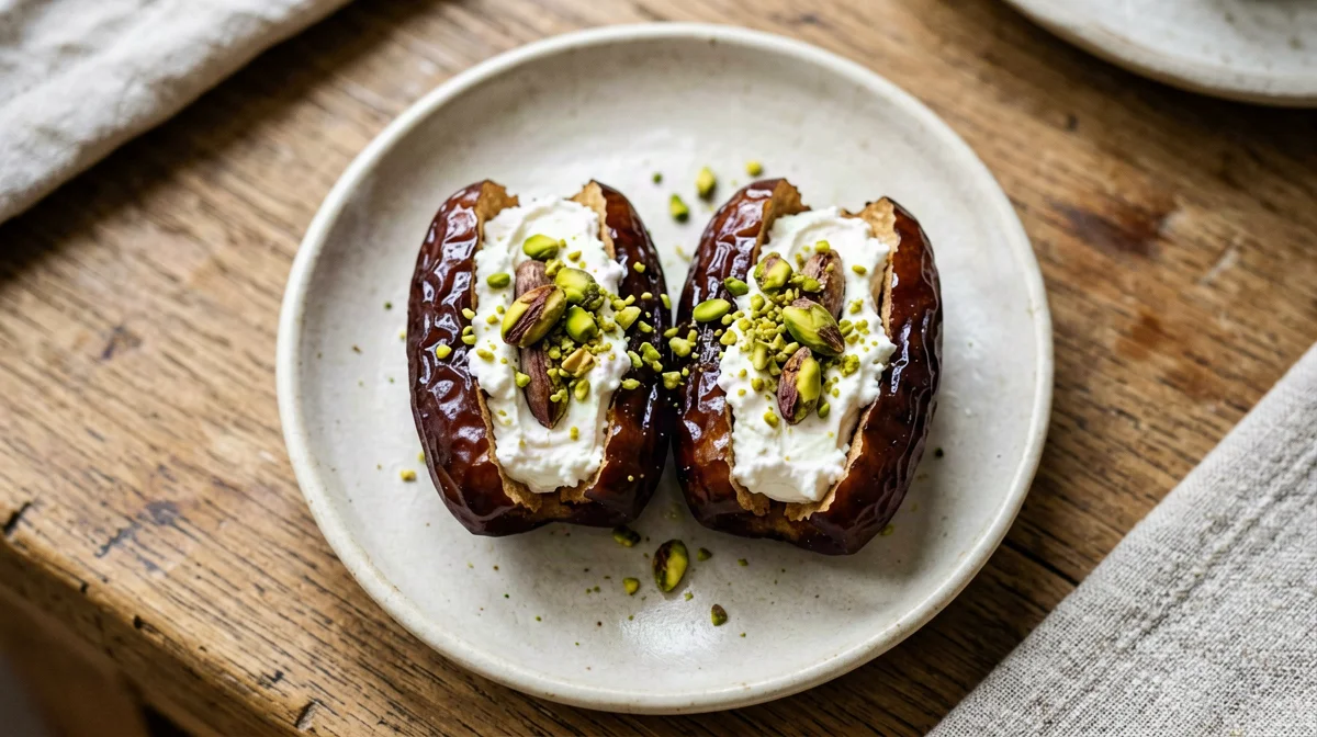 Dates stuffed with goat's cheese and pistachios