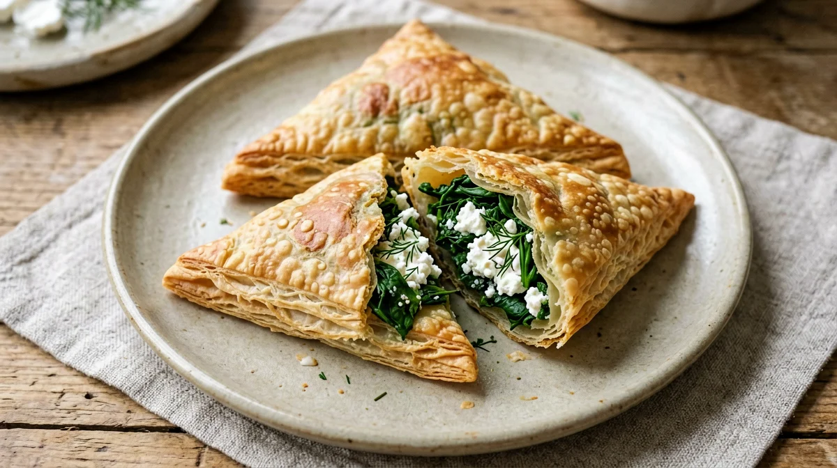 Triangoli di pasta fillo con spinaci e feta