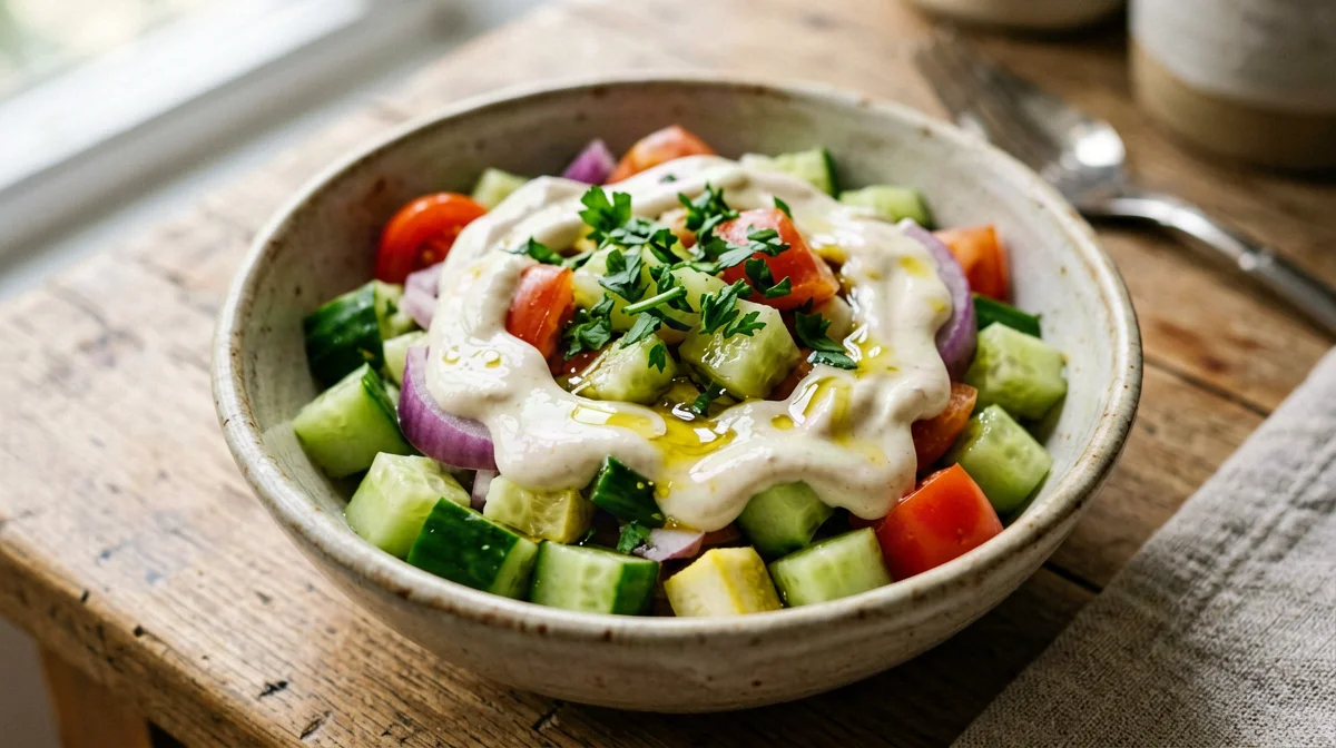 Israeli cucumber and tomato salad with tahini