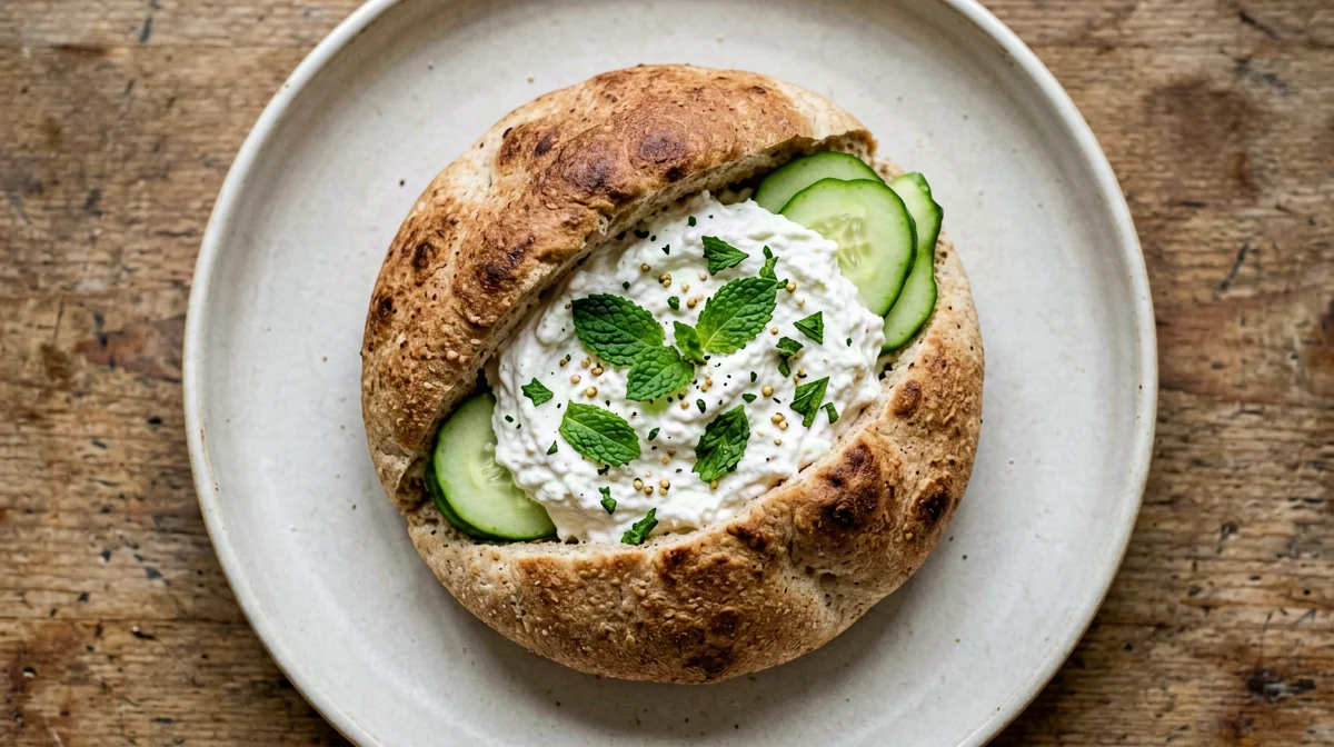 Mezza pita integrale con skyr alla menta e cetriolo